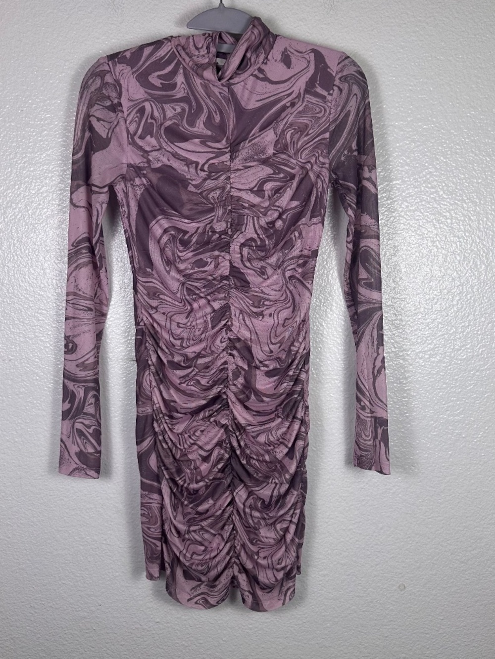 Elodie Long Sleeve Ruched Marbled Bodycon Dress. Sz S.